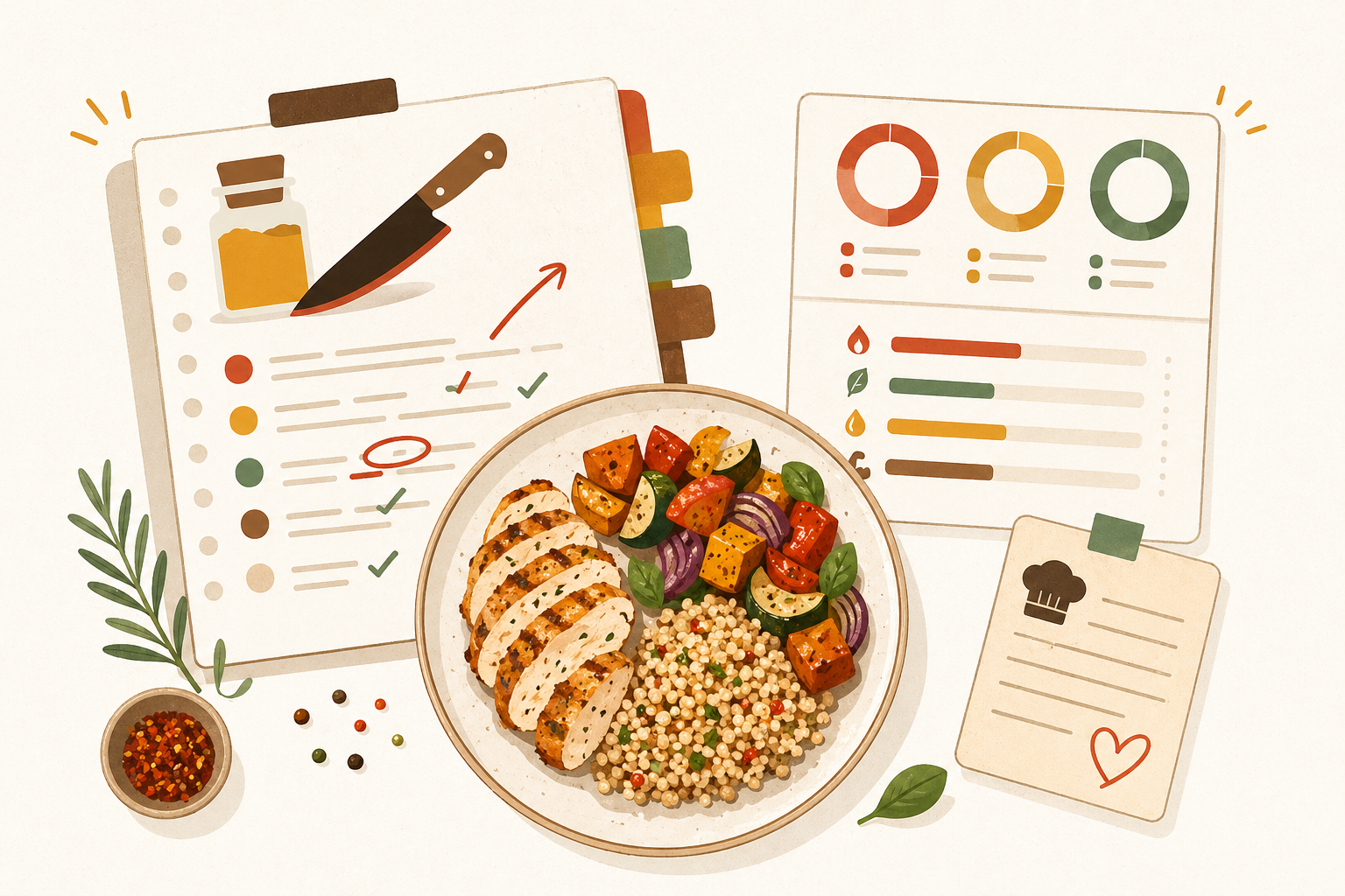 Illustration of recipe refinement and nutrition tracking